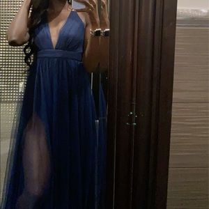 Medium Pleated tulle navy blue dress